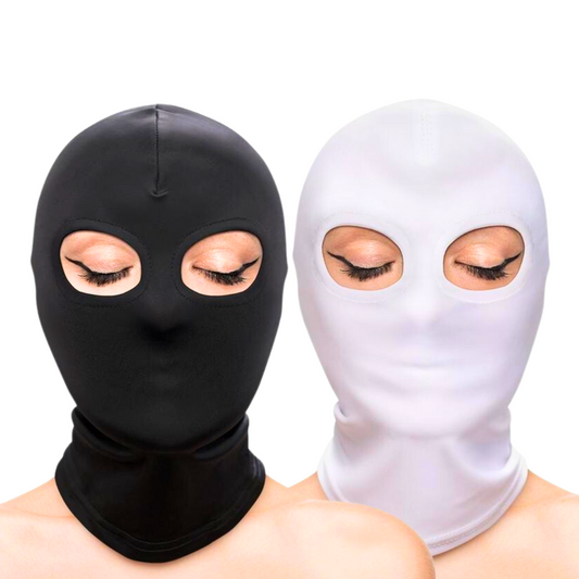 Black and white BDSM eyes-only hoods made from soft nylon for bondage and sensory play. The Fetish & Fashion Eyes Hood is a soft nylon BDSM hood that reveals only the eyes, adding mystery and sensuality to your play. Available in black or white. Keywords: eyes hood, BDSM hood, nylon bondage hood, fetish hood, sensory play hood, black BDSM hood, white bondage hood, eye-exposing hood, kink accessories, bondage restraints