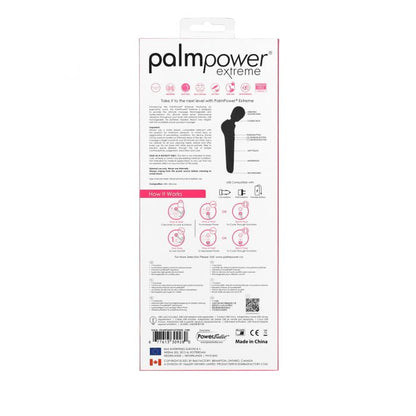 PalmPower Extreme®
Take it to the next level with PalmPower® Extreme

Introducing the PalmPower Extreme! Featuring a new ergonomic curve, this handle allows for an effortless grip and full coverage stimulation. PalmPower Extreme has a powerful motor designed to deliver strong vibrations for a relaxing massage. This powerful massager comes in all-black for an elegant and stunning look.

Features:

Ergonomic handle
Flexible neck
Soft-touch silicone head
Rechargeable
Important:
Before use, ensure the product i