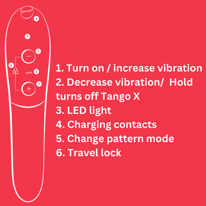 We-Vibe Tango X bullet vibrator in Cherry Red and Midnight Blue with 8 vibration modes, waterproof design, and ergonomic grip.
