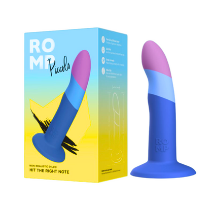 5-inch curved silicone dildo with suction-cup base, harness compatibility, and bullet vibe pairing.

5-inch silicone dildo, curved dildo, g-spot and p-spot stimulation, suction-cup dildo, strap-on compatible dildo, double penetration dildo, ROMP Riot compatible, waterproof silicone dildo, beginner-friendly dildo, body-safe non-realistic dildo, blue silicone dildo, purple silicone dildo.