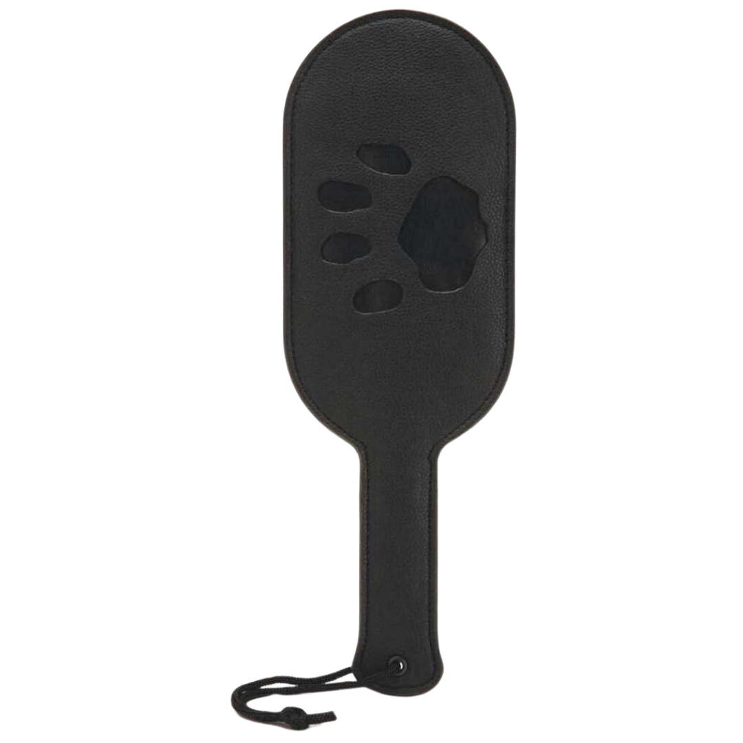 Puppy paddle with paw print imprint, available in red or black. Perfect for BDSM impact play and pup play enthusiasts. Keywords: puppy paddle, BDSM impact play paddle, paw print paddle, pup play gear, Prowler RED paddle, red paw print paddle, black paw print paddle, BDSM accessories, pup play fetish paddle, durable impact paddle, beginner-friendly BDSM gear.