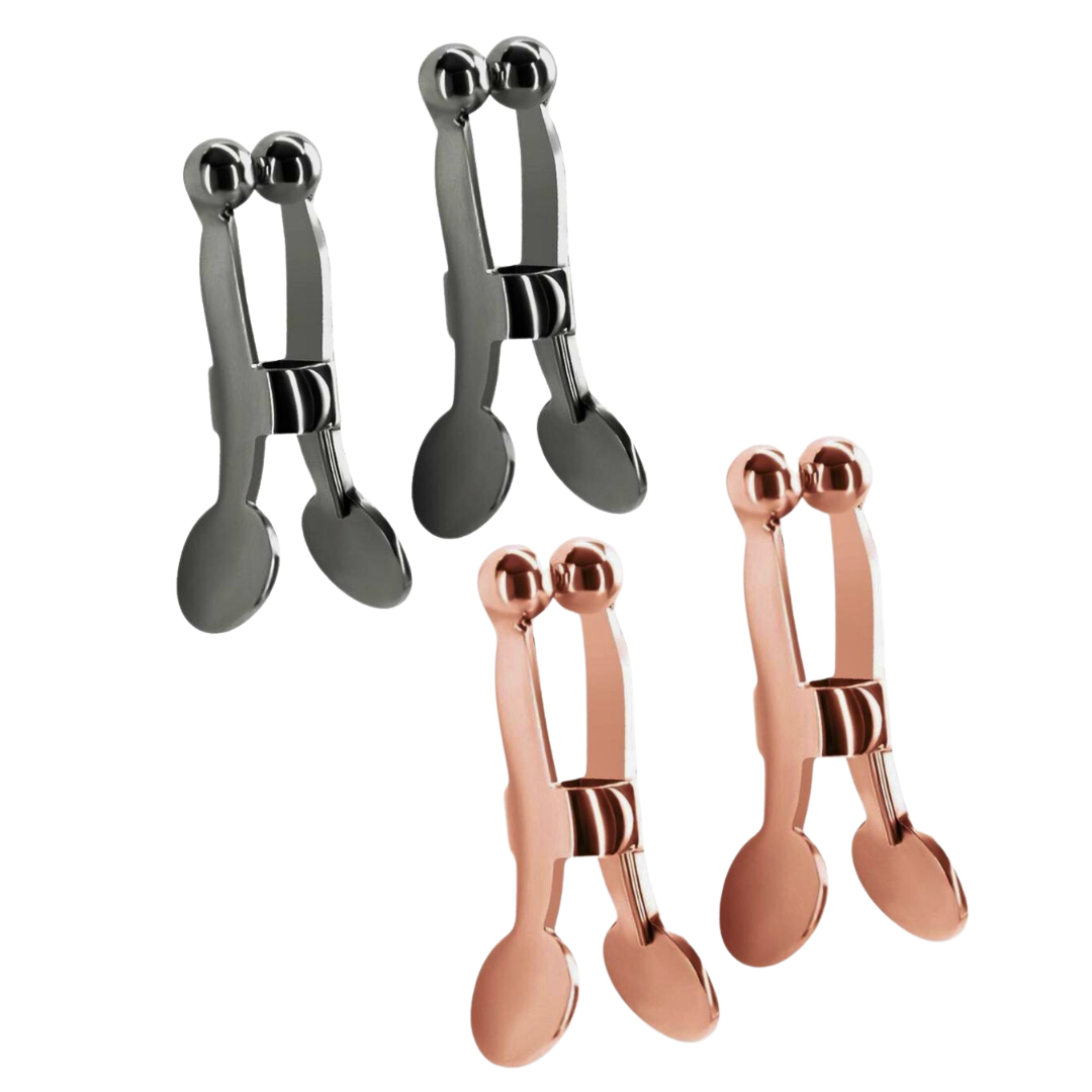 Intense Round Bead Nipple Clamps C1 with nickel-free metal and rounded tips for heightened stimulation. Keywords: round bead nipple clamps, Boundless clamps, nickel-free clamps, intense nipple stimulation, adjustable nipple clamps, BDSM accessories, rose gold clamps, gunmetal nipple clamps, advanced nipple play clamps, sensual clamps.