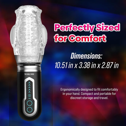 Male Rose 3 Thrusting, Rotating, Vibrating Masturbator with transparent design and detachable sleeve.

Male Rose 3, thrusting penis masturbator, vibrating male toy, rotating masturbation cup, oral sex simulator, rechargeable male masturbator, transparent masturbator cup, realistic male toy, penis training device, waterproof sleeve masturbator.