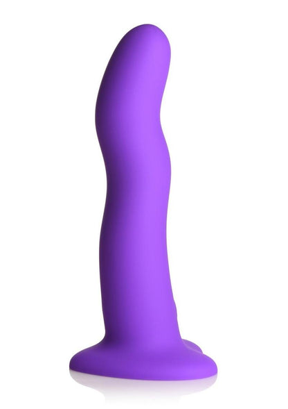 Violet silicone wavy dildo with vibrations, remote control, suction cup base, harness compatible, waterproof, body-safe. Keywords: vibrating silicone dildo, harness-compatible dildo, suction cup dildo, remote-controlled vibrator, waterproof vibrating dildo, Curve Toys premium dildo, wavy shaft dildo, rechargeable silicone dildo, vibrating strapon-compatible dildo.
