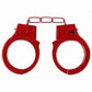 Beginner's Metal Handcuffs by Shots Toys in purple, pink, red, or silver with quick-release button and secure locking mechanism.
Beginner's Metal Handcuffs, colorful handcuffs, purple handcuffs, pink handcuffs, red handcuffs, silver handcuffs, quick-release handcuffs, bondage handcuffs, beginner bondage gear, metal handcuffs, playful restraint cuffs.