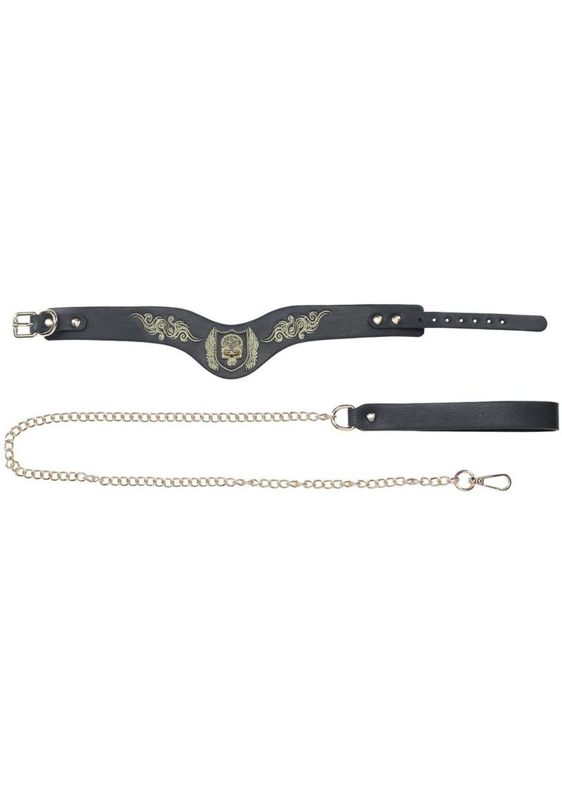 London Collection Kit by Ouch! featuring a complete BDSM set with iridescent hardware, a black skull-embossed handbag, and luxurious bondage accessories.