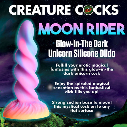 Glow-in-the-dark unicorn dildo with a spiral horn design, suction cup base, and harness compatibility for fantasy roleplay.

unicorn dildo, glow-in-the-dark dildo, spiral horn design, suction cup base, harness compatible, fantasy roleplay toy, body-safe silicone, premium silicone dildo, colorful sex toy, hands-free dildo.