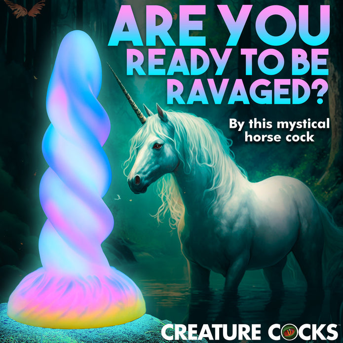 Glow-in-the-dark unicorn dildo with a spiral horn design, suction cup base, and harness compatibility for fantasy roleplay.

unicorn dildo, glow-in-the-dark dildo, spiral horn design, suction cup base, harness compatible, fantasy roleplay toy, body-safe silicone, premium silicone dildo, colorful sex toy, hands-free dildo.