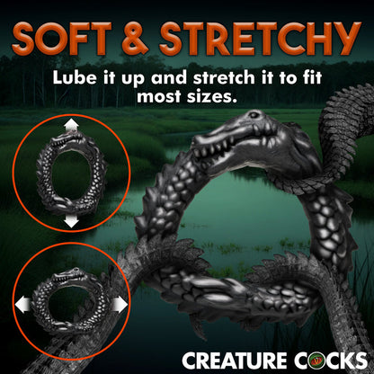 Caiman Fantasy C-Ring, stretchy silicone cock ring with unique ridges and mischievous design.

alligator-inspired cock ring, stretchy silicone cock ring, phthalate-free C-ring, fantasy cock ring, body-safe cock ring, cock ring for stamina, creature cock ring, black silicone C-ring, cock ring for enhanced performance.

