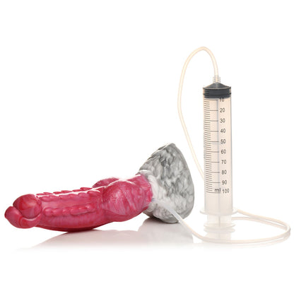 Red and white phoenix squirting dildo with textured shaft, knotted base, suction cup, and a syringe for explosive fluid play.

phoenix squirting dildo, fantasy dildo, mythical dildo, squirting silicone dildo, knotted dildo, suction cup dildo, strap-on compatible dildo, premium body-safe silicone, textured fantasy dildo, Resurrector Phoenix sex toy