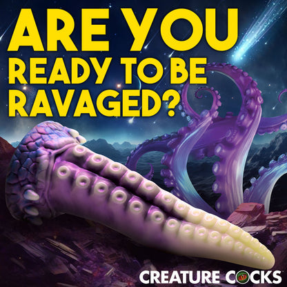 Pearly white, purple, and blue tentacle dildo with textured suckers, a suction-cup base, and a wide, tapered shaft for intergalactic roleplay.

tentacle dildo, fantasy dildo, alien dildo, sci-fi dildo, suction cup dildo, harness-compatible dildo, premium silicone dildo, textured fantasy dildo, Astropus dildo, Creature Cocks tentacle toy