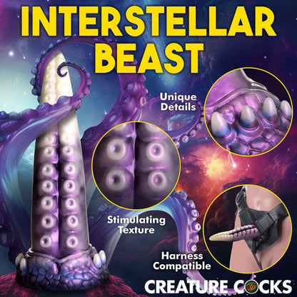 Pearly white, purple, and blue tentacle dildo with textured suckers, a suction-cup base, and a wide, tapered shaft for intergalactic roleplay.

tentacle dildo, fantasy dildo, alien dildo, sci-fi dildo, suction cup dildo, harness-compatible dildo, premium silicone dildo, textured fantasy dildo, Astropus dildo, Creature Cocks tentacle toy