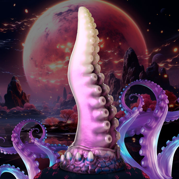 Pearly white, purple, and blue tentacle dildo with textured suckers, a suction-cup base, and a wide, tapered shaft for intergalactic roleplay.

tentacle dildo, fantasy dildo, alien dildo, sci-fi dildo, suction cup dildo, harness-compatible dildo, premium silicone dildo, textured fantasy dildo, Astropus dildo, Creature Cocks tentacle toy