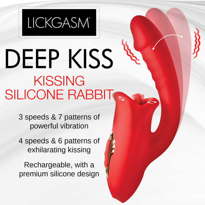 Dual-stimulation rabbit vibrator with ribbed shaft, clit-kissing mouth, waterproof design, and rechargeable premium silicone construction.

