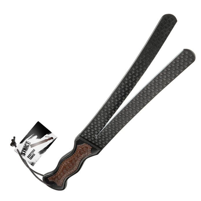 Scottish Tawse Whip, BDSM whip, split-end tawse, vegan leather whip, curved handle whip, impact play whip, split tongue whip, bondage gear, Master Series, BDSM impact gear.