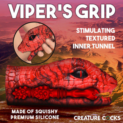 Snake-themed silicone stroker with a textured tunnel and soft, stretchy material.

snake stroker, silicone masturbator, fantasy strokers, textured male toy, phthalate-free stroker, soft stretchy stroker, serpent-themed masturbator, creature cocks stroker, unique stroker for men, premium silicone male toy