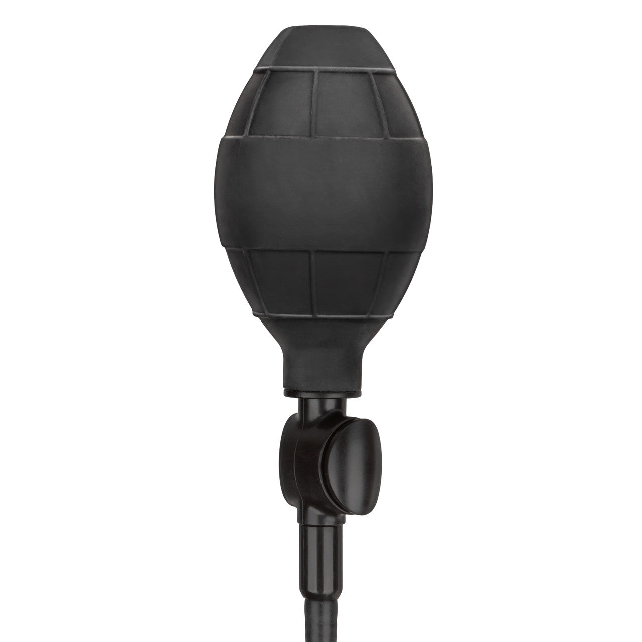 CalExotics Large Silicone Inflatable Plug. Featuring an inflatable design with a detachable hose, quick-release valve, and powerful suction cup base, this body-safe silicone probe offers customizable sizing and hands-free fun. Measures 5.25” x 1.5” before inflation.