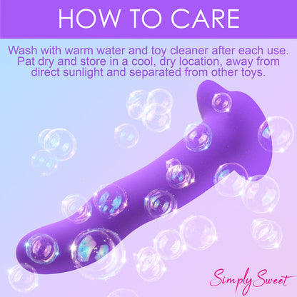 Violet silicone wavy dildo with vibrations, remote control, suction cup base, harness compatible, waterproof, body-safe. Keywords: vibrating silicone dildo, harness-compatible dildo, suction cup dildo, remote-controlled vibrator, waterproof vibrating dildo, Curve Toys premium dildo, wavy shaft dildo, rechargeable silicone dildo, vibrating strapon-compatible dildo.
