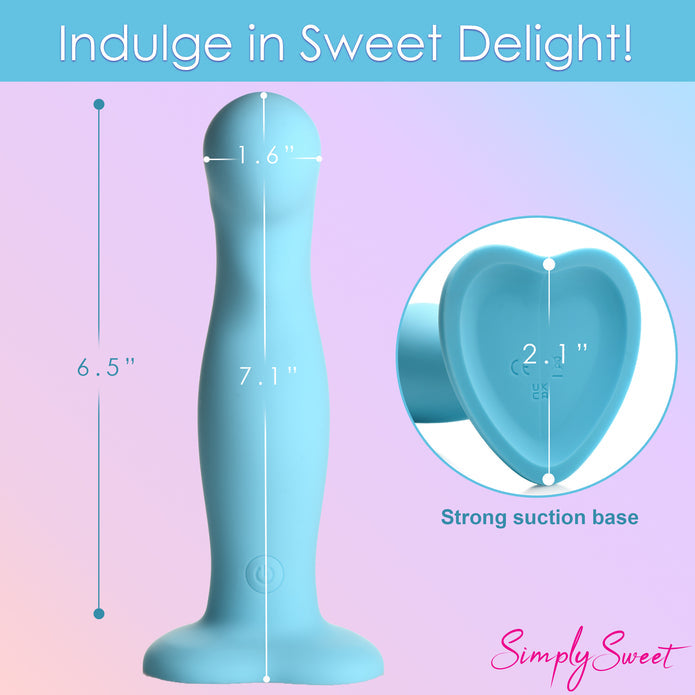 Simply Sweet 21x Vibrating Thick Rechargeable Silicone Dildo with Remote - Teal Blue curved silicone dildo with double bumps, vibrations, remote control, harness-compatible suction base, waterproof, body-safe. Keywords: blue silicone dildo, vibrating curved dildo, G-spot vibrator, P-spot stimulation dildo, harness-compat