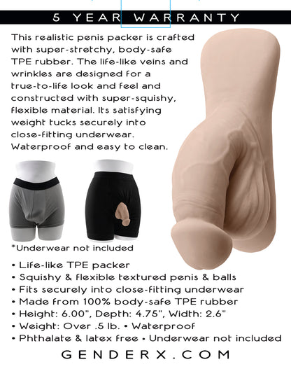 Realistic 4-inch TPE packer available in caramel, chocolate, or vanilla tones; soft, waterproof, and body-safe.
Keywords: Gender X packer, 4-inch packer, realistic packer dildo, body-safe TPE packer, soft flexible packer, caramel packer, chocolate packer, vanilla packer, phthalate-free packer, latex-free packer, waterproof packer, textured packer, natural look packer, packing dildo, gender affirming products