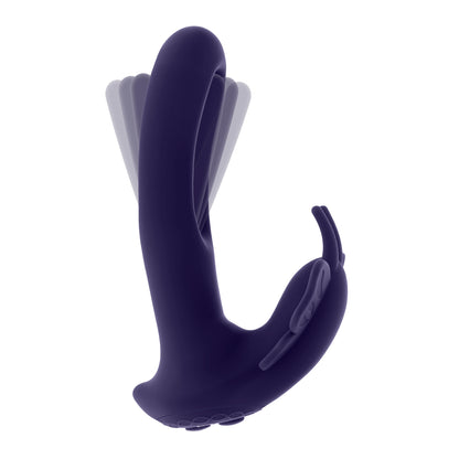 Lord of the Wings dual-stimulation vibrator with flapping shaft, butterfly stimulator, remote control, waterproof design, and USB charging. Keywords: Lord of the Wings vibrator, dual stimulation toy, butterfly stimulator, flapping shaft vibrator, remote control vibrator, waterproof sex toy, USB rechargeable vibrator, silicone vibrator, Evolved Novelties, rabbit-style vibrator.