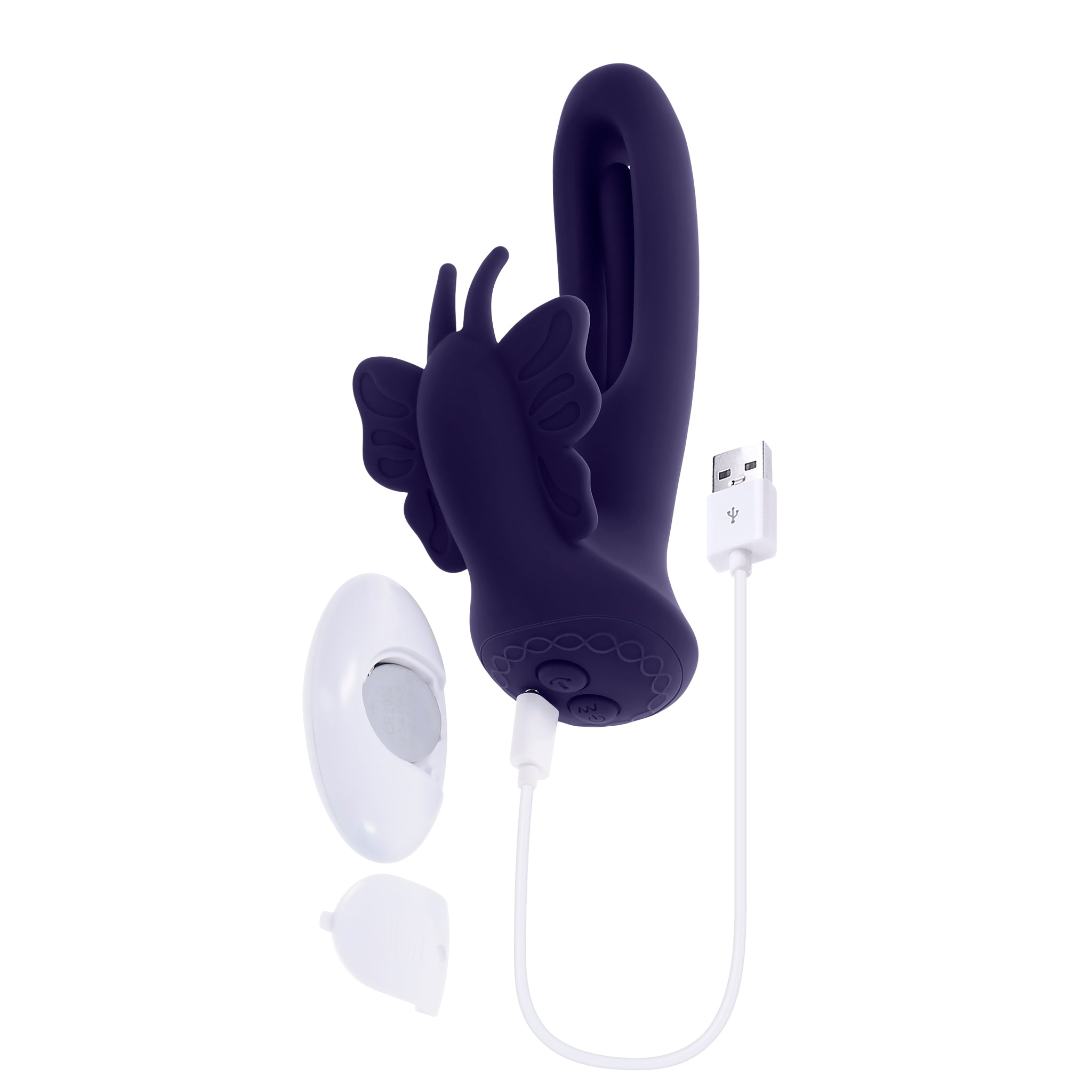 Lord of the Wings dual-stimulation vibrator with flapping shaft, butterfly stimulator, remote control, waterproof design, and USB charging. Keywords: Lord of the Wings vibrator, dual stimulation toy, butterfly stimulator, flapping shaft vibrator, remote control vibrator, waterproof sex toy, USB rechargeable vibrator, silicone vibrator, Evolved Novelties, rabbit-style vibrator.