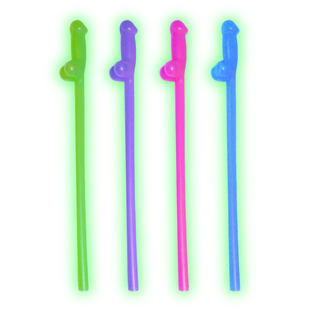 Glowing Naughty Straws - Assorted Colors/Glow In The Dark - 8 Per Pack