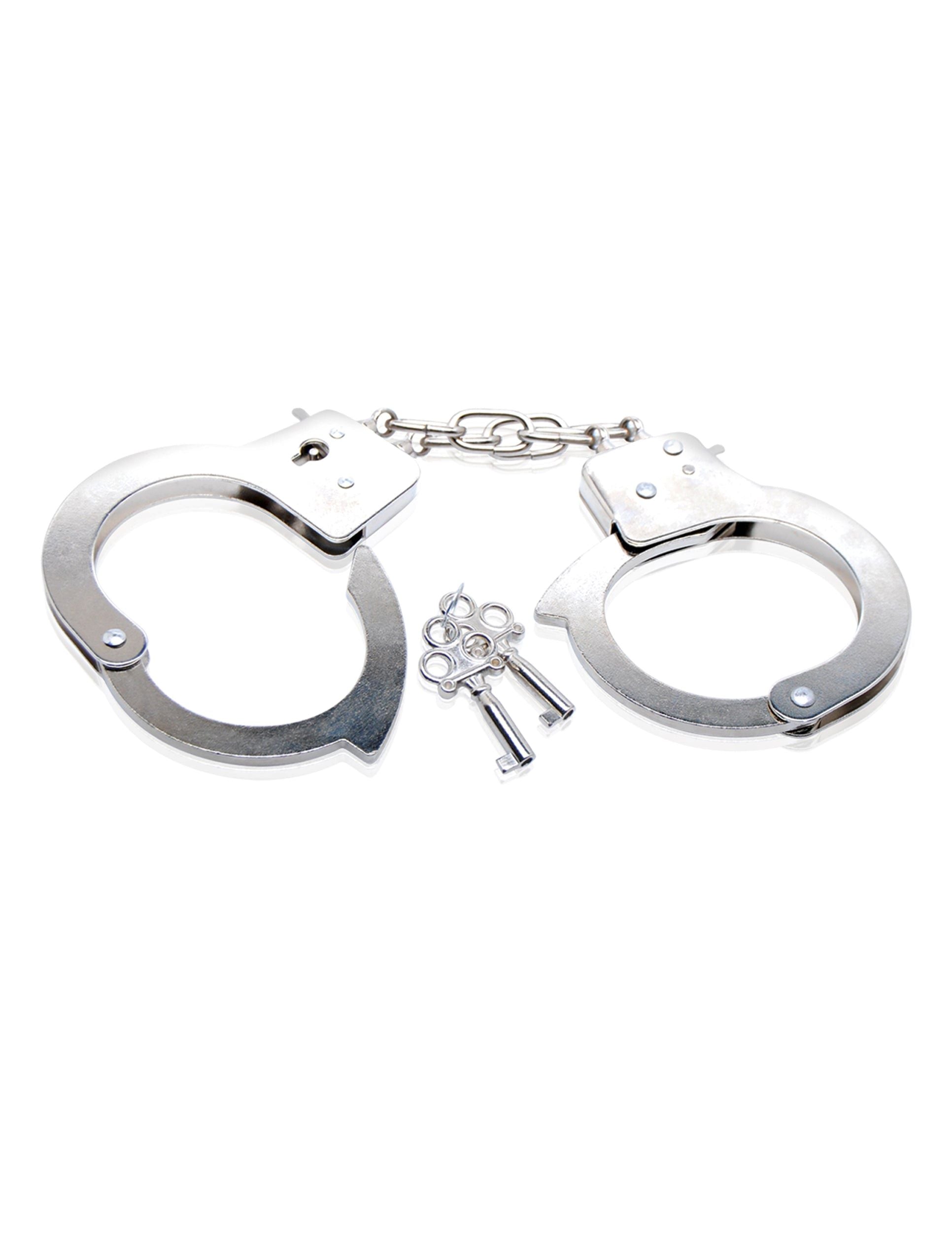 Metal cuffs for beginners with quick-release and 2 keys. Durable and travel-friendly for bondage fun Fetish Fantasy Beginner's Metal Cuffs - Pipedream Products - Fetish Fantasy Series. Categories: Bondage, Fetish, Kink, Bondage Restraints, Cuffs, Sex Toys for Couples.