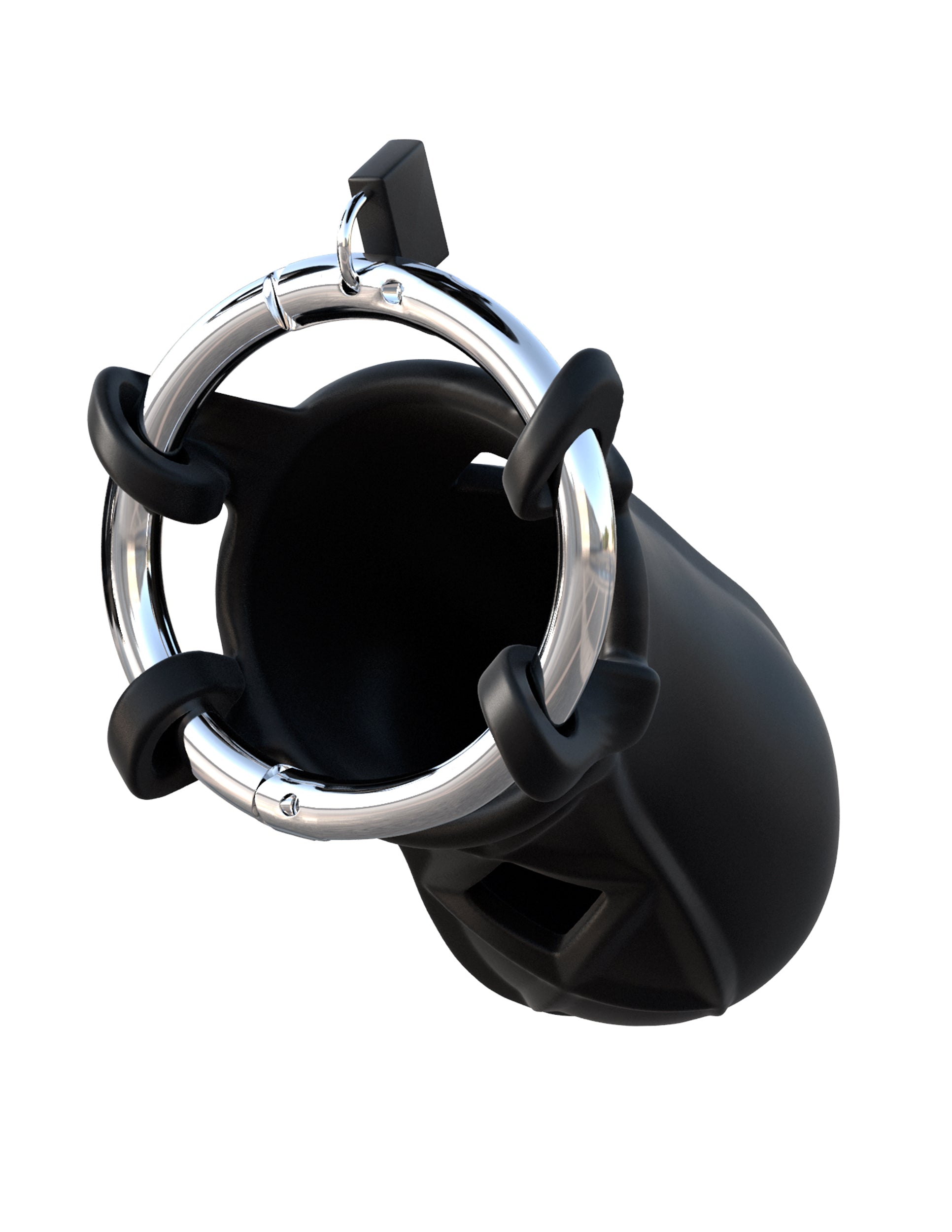 Black silicone and stainless steel chastity cage with vent holes, adjustable locking system, and discreet wearability.

male chastity device, Elite Silicone, stainless steel ring, body-safe, phthalate-free, ventilated design, long-term wear, BDSM gear, fetish, kink, cock and ball gear, discreet chastity.