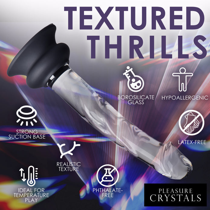 Crystal-clear glass dildo with realistic textures, temperature play capabilities, and removable silicone suction cup base.

Keywords: glass dildo, crystal clear dildo, borosilicate glass toy, temperature play dildo, suction cup glass dildo, realistic glass dildo, removable silicone base dildo, body-safe glass dildo, dishwasher-safe dildo, phthalate-free glass dildo, premium glass pleasure toy, glass dildo for anal play, glass sex toy, temperature-safe glass dildo