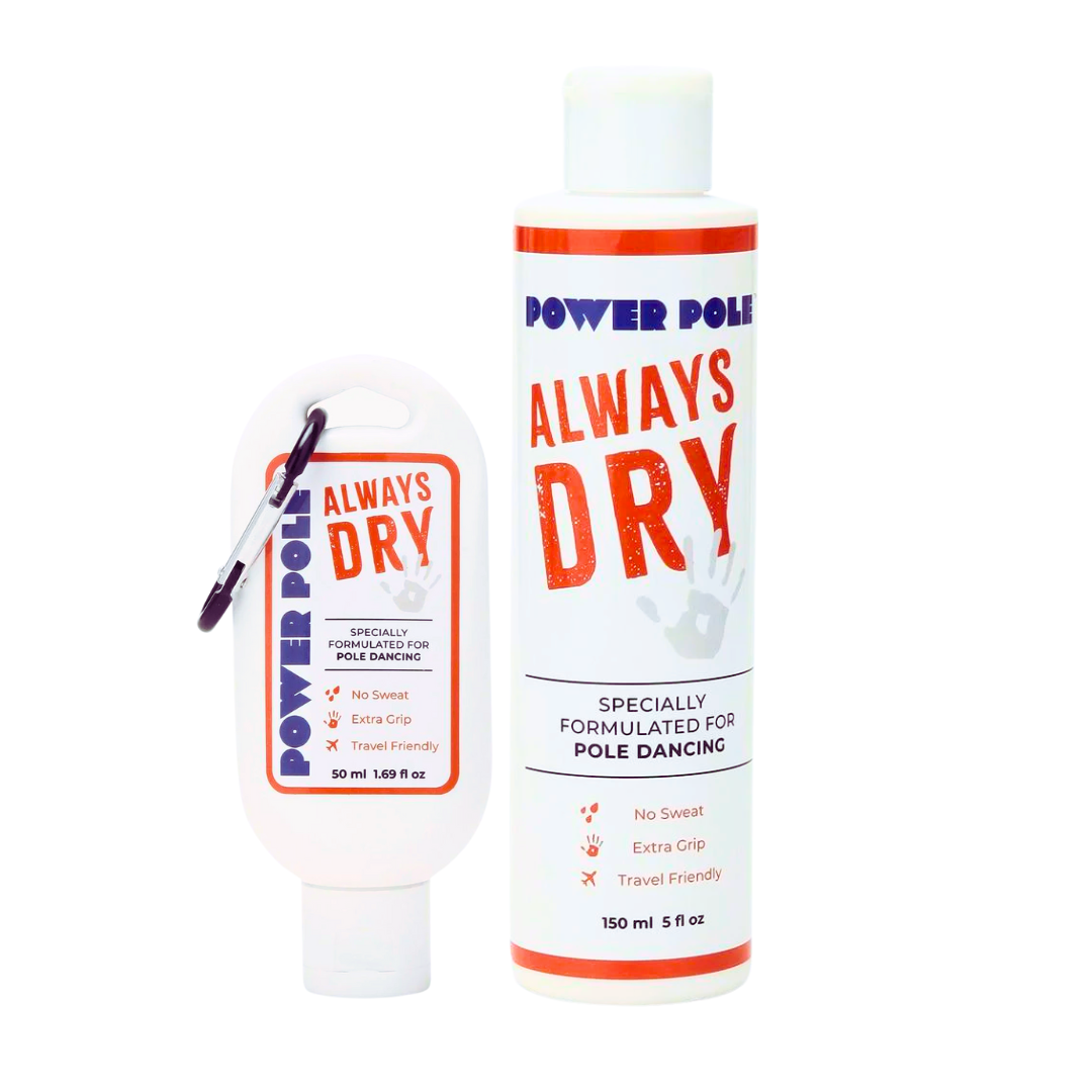 POWER POLE™ AlwaysDry grip aid for pole dancers, specially formulated to keep hands dry and provide a non-slip grip. Available in 1.7oz and 5oz sizes.

