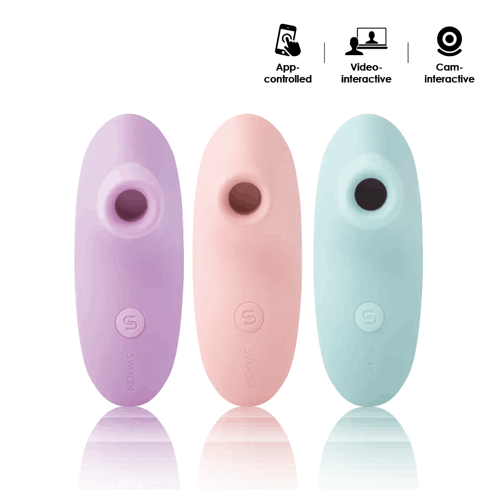 SVAKOM Pulse Lite Neo in pink, purple, and blue, with Pulse Technology™, 5 suction modes, ergonomic design, and water-resistant functionality for intimate pleasure.

