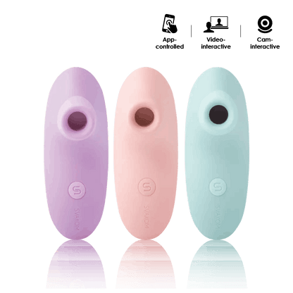 SVAKOM Pulse Lite Neo in pink, purple, and blue, with Pulse Technology™, 5 suction modes, ergonomic design, and water-resistant functionality for intimate pleasure.

