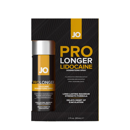 Travel-size JO Prolonger Spray with 10% lidocaine, designed to reduce sensitivity and extend intimacy, made in the USA with a 100% Pleasure Guarantee.
Prolonger Spray, lidocaine desensitizing spray, prevent premature ejaculation, stay power enhancer, maximum strength prolonger, glycerin-free desensitizer, travel-size intimacy spray, FDA licensed prolonger spray, intimacy enhancer.