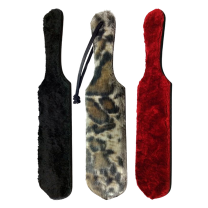 double-sided paddle, leather and faux fur paddle, impact play paddle, BDSM paddle, sensory play paddle, faux fur spanking paddle, leather spanking paddle, lightweight aluminum paddle, dual-sensation paddle, 13.5-inch paddle, soft faux fur paddle, flat leather spanking paddle, sensory and impact paddle, versatile BDSM paddle, durable spanking tool