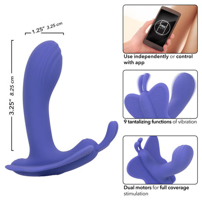 Calexotics Connect Venus Butterfly Rechargeable Silicone App Compatible Stimulator with Remote