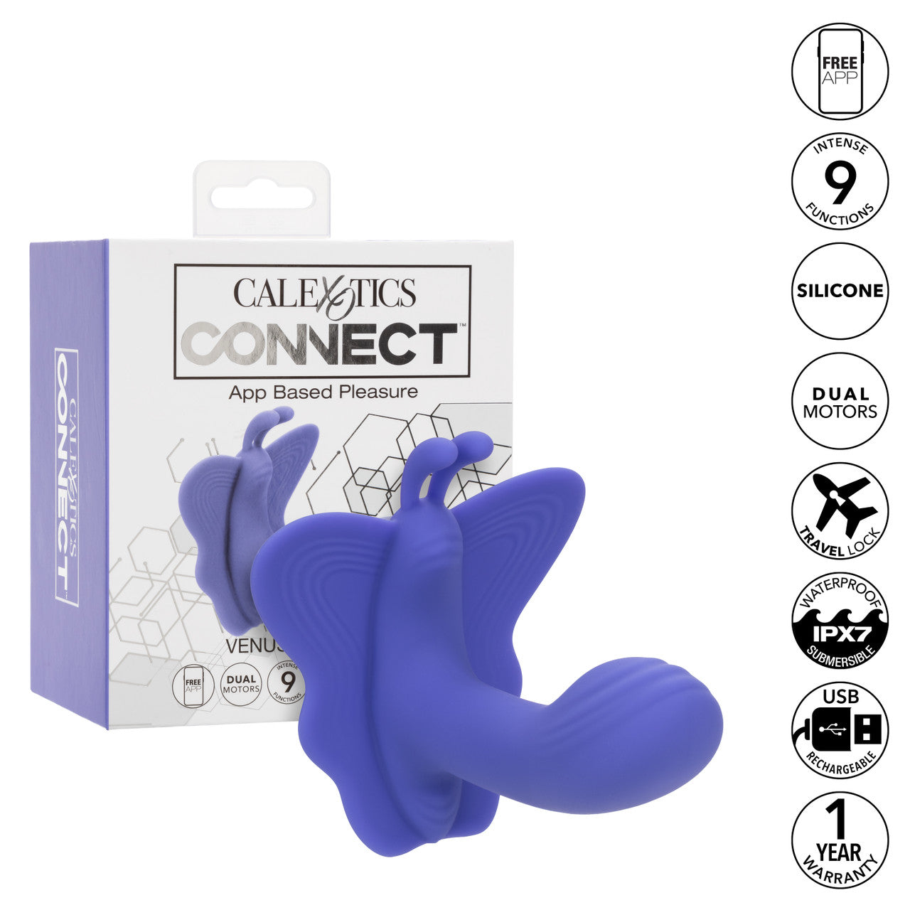 Calexotics Connect Venus Butterfly Rechargeable Silicone App Compatible Stimulator with Remote