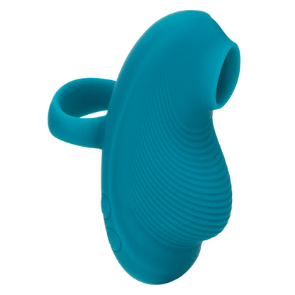 Envy™ Handheld Suction Massager in blue/teal, featuring 3 suction speeds, 7 vibration functions, dual motors, and a compact, ergonomic design.

