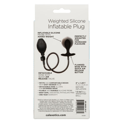 CalExotics Weighted Silicone Inflatable Plug with 1.2 oz weighted ball, customizable inflation, detachable hose, and quick-release valve for anal pleasure.

weighted inflatable plug, CalExotics inflatable anal plug, silicone anal plug, adjustable anal plug, weighted anal toy, customizable anal probe, phthalate-free inflatable plug, inflatable anal toy, quick-release anal plug, flexible silicone anal plug.