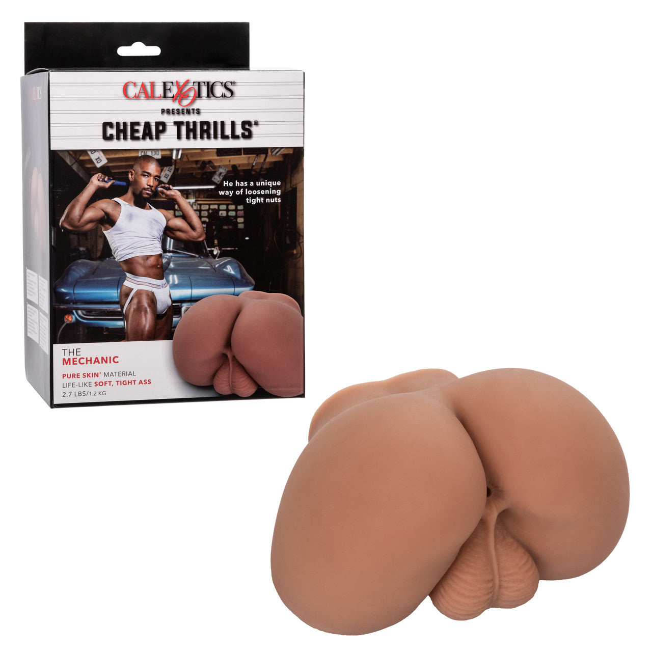 Cheap Thrills® The Mechanic realistic brown stroker with lifelike balls, textured chamber, and soft Pure Skin® material for ultimate pleasure. Keywords: lifelike stroker, realistic ass stroker, Pure Skin material, waterproof stroker, phthalate-free stroker, textured inner chamber, realistic male stroker, superior suction, heavy-duty stroker