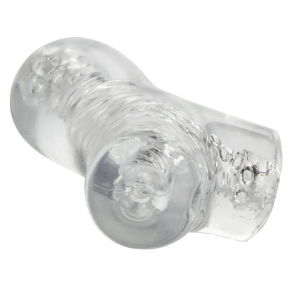 Clear, dual-chamber stroker with ribbed design, lifelike material, and easy-clean open end.

dual-chamber masturbator, transparent stroker, lifelike stroker, waterproof masturbator, phthalate-free stroker, easy-clean stroker, intense stimulation stroker, soft stretchy stroker, TPE masturbator.