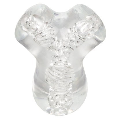 Clear, dual-chamber stroker with ribbed design, lifelike material, and easy-clean open end.

dual-chamber masturbator, transparent stroker, lifelike stroker, waterproof masturbator, phthalate-free stroker, easy-clean stroker, intense stimulation stroker, soft stretchy stroker, TPE masturbator.