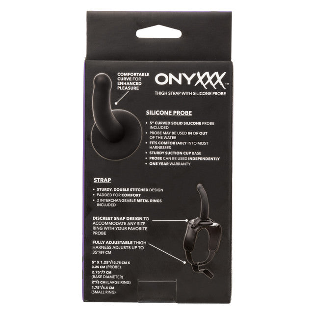 Black Onyxxx™ Thigh Strap with 5-inch silicone probe and adjustable harness, perfect for hands-free and roleplay fun.
Keywords: adjustable strap-on harness, beginner strap-on set, silicone probe, hands-free strap-on, suction cup probe, roleplay harness, unisex strap-on set, phthalate-free silicone, waterproof probe