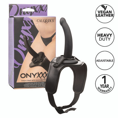 Black Onyxxx™ Thigh Strap with 5-inch silicone probe and adjustable harness, perfect for hands-free and roleplay fun.
Keywords: adjustable strap-on harness, beginner strap-on set, silicone probe, hands-free strap-on, suction cup probe, roleplay harness, unisex strap-on set, phthalate-free silicone, waterproof probe