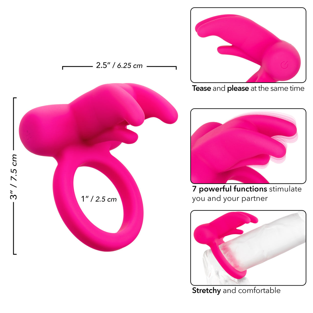 Silicone Rechargeable Triple Clit Flicker with 7 vibrations, bunny ear teasers, and waterproof design.

Keywords: Triple Clit Flicker, vibrating cock ring, bunny ear clit stimulator, couples vibrating ring, waterproof cock ring, rechargeable clit flicker, 7-function cock ring, silicone vibrating ring, shared pleasure toy, body-safe cock ring.