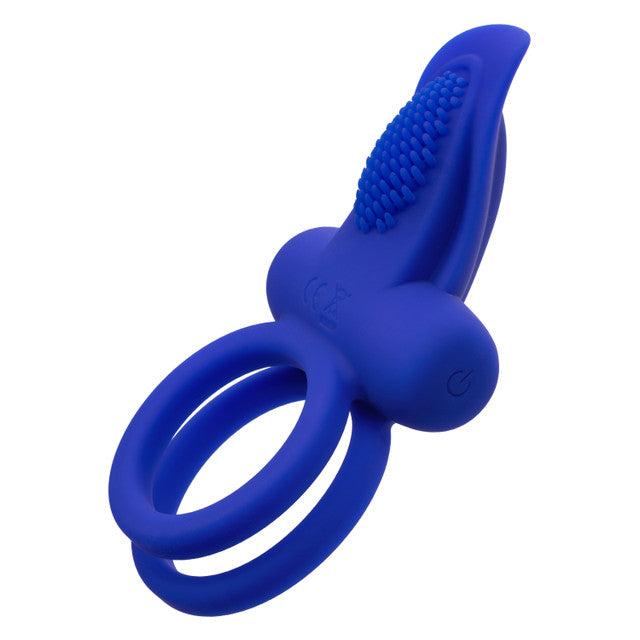 Silicone Rechargeable Dual Pleaser Cock Ring with 7 vibrations, flickering teaser, and waterproof design. Keywords: Silicone Dual Pleaser Cock Ring, rechargeable vibrating ring, flickering teaser cock ring, couples' vibrating cock ring, dual ring stimulator, waterproof vibrating ring, body-safe silicone cock ring, 7-function vibrating enhancer, California Exotic Novelties cock ring.