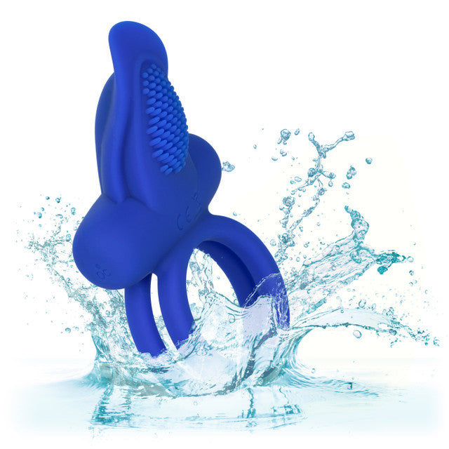 Silicone Rechargeable Dual Pleaser Cock Ring with 7 vibrations, flickering teaser, and waterproof design. Keywords: Silicone Dual Pleaser Cock Ring, rechargeable vibrating ring, flickering teaser cock ring, couples' vibrating cock ring, dual ring stimulator, waterproof vibrating ring, body-safe silicone cock ring, 7-function vibrating enhancer, California Exotic Novelties cock ring.