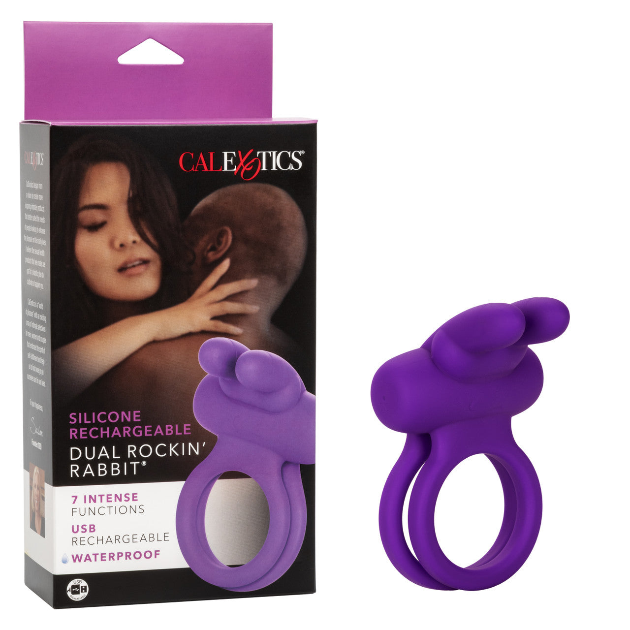 Silicone Rechargeable Dual Rockin’ Rabbit® with dual rings, 7 vibration functions, and waterproof design. Keywords: Silicone Dual Rockin’ Rabbit, vibrating couples enhancer, dual support cock ring, clitoral stimulator, flickering bunny ears, waterproof vibrating ring, rechargeable couples toy, body-safe silicone ring, stamina enhancer, vibrating love ring.