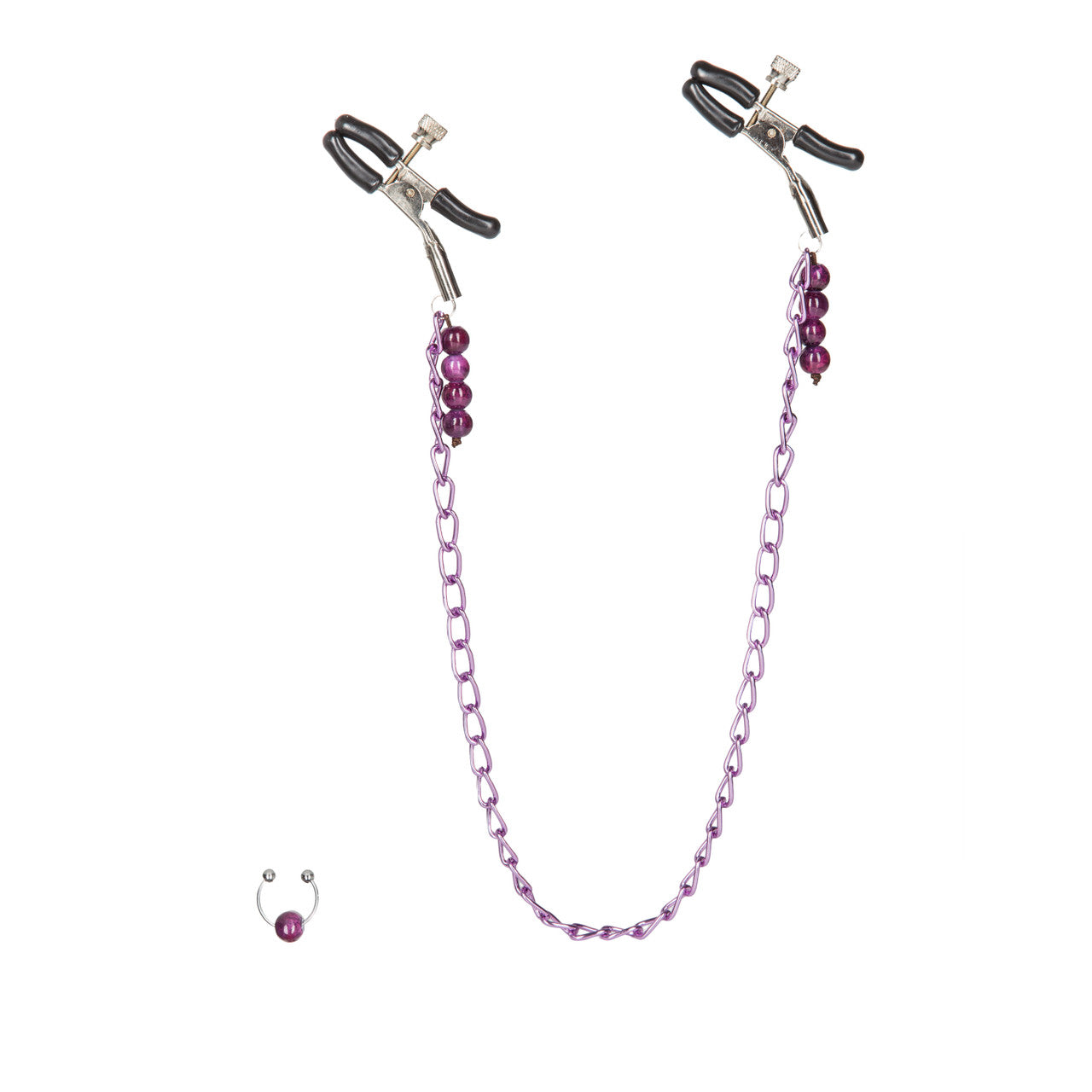 Nipple Play Purple Chain Clamps and Faux Belly Ring