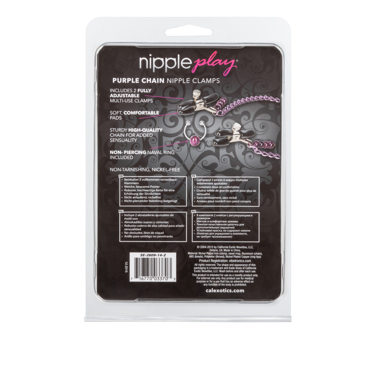 Nipple Play Purple Chain Clamps and Faux Belly Ring